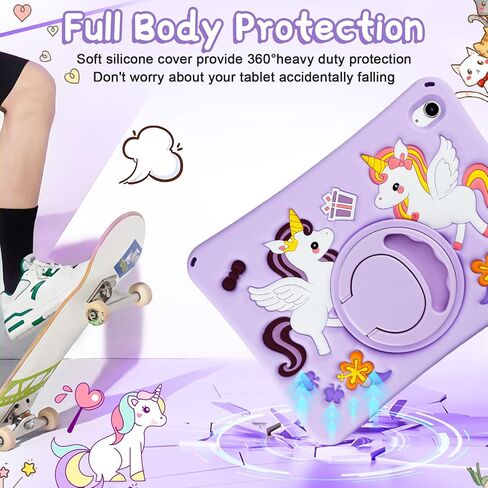 HianDier for iPad A16 Case 11th 2025 iPad 10th Generation Case for Kids Cute Unicorn Silicone Tablet Cover with Detachable Strap and Rotatable Stand Shockproof Cover for iPad 11inch 10.9inch-Rose Pink in Saudi Arabia