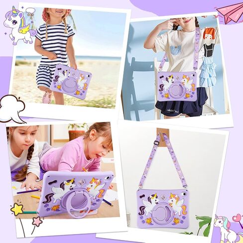 HianDier for iPad A16 Case 11th 2025 iPad 10th Generation Case for Kids Cute Unicorn Silicone Tablet Cover with Detachable Strap and Rotatable Stand Shockproof Cover for iPad 11inch 10.9inch-Rose Pink in Saudi Arabia