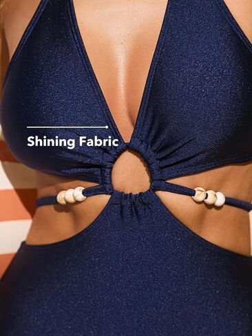 CUPSHE Women's One Piece Swimsuit Plunging Neck Halter Strappy Bathing Suit Cutouts Swimwear Shining in Saudi Arabia