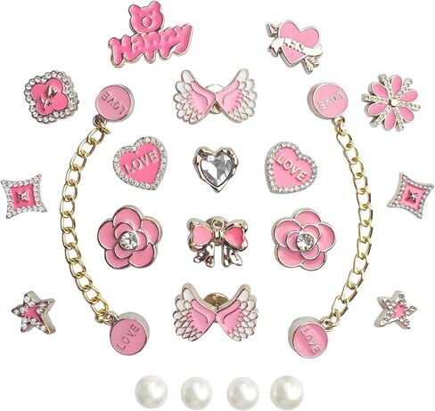 22Pcs Bling Shoe Charms for Women, Pink Sparkling Rhinestone Shoe Jewelry Set, Cute DIY Decorative Shoe Accessories for Sandals, Party Favors Birthday Gifts for Girls Teens in Saudi Arabia