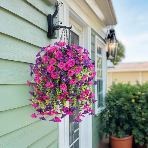 Jasion 4 Bundles Artificial Hanging Flowers Outdoor Realistic Morning Glory Silk Fake Plants UV Resistant for Porch Balcony Fence Decor (Purple) in Saudi Arabia