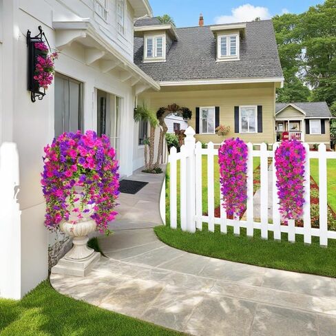 Jasion 4 Bundles Artificial Hanging Flowers Outdoor Realistic Morning Glory Silk Fake Plants UV Resistant for Porch Balcony Fence Decor (Purple) in Saudi Arabia