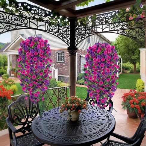 Jasion 4 Bundles Artificial Hanging Flowers Outdoor Realistic Morning Glory Silk Fake Plants UV Resistant for Porch Balcony Fence Decor (Purple) in Saudi Arabia