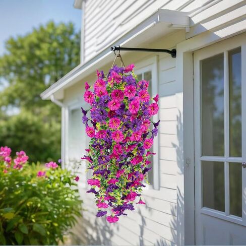 Jasion 4 Bundles Artificial Hanging Flowers Outdoor Realistic Morning Glory Silk Fake Plants UV Resistant for Porch Balcony Fence Decor (Purple) in Saudi Arabia