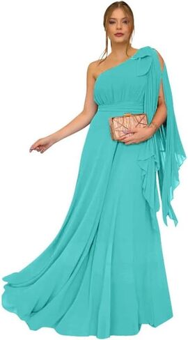 Chiffon Bridesmaid Dresses for Women 2025 One Shoulder Pleated Formal Gowns Long Wedding Guest Dresses in Saudi Arabia