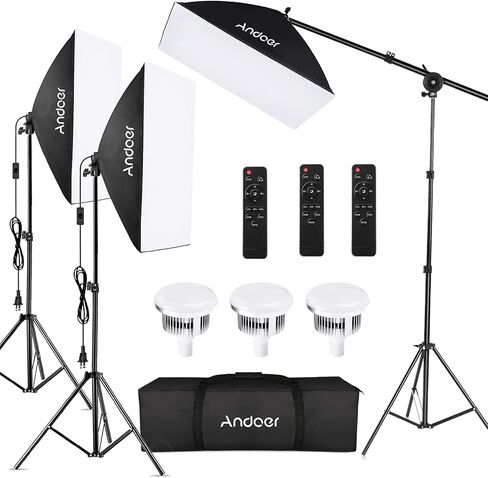Andoer Softbox Photography Lighting Kit Professional Studio Equipment with 20"x28" Softbox, 2800-5700K 85W Bi-Color Temperature Bulb with Remote, Light Stand, Reinforced Version in Kuwait