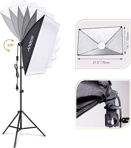 Andoer Softbox Photography Lighting Kit Professional Studio Equipment with 20"x28" Softbox, 2800-5700K 85W Bi-Color Temperature Bulb with Remote, Light Stand, Reinforced Version in Kuwait