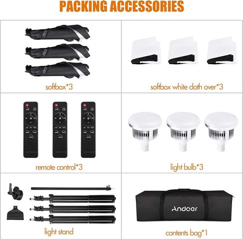 Andoer Softbox Photography Lighting Kit Professional Studio Equipment with 20"x28" Softbox, 2800-5700K 85W Bi-Color Temperature Bulb with Remote, Light Stand, Reinforced Version in Kuwait