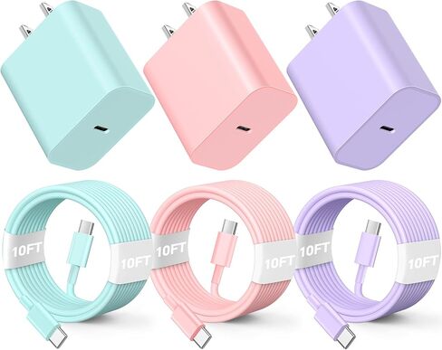 شحن سريع للهاتف 16 15 Pro Max Charger Colorful ، 2Pack 20W USB C كتلة شواحن سريعة مع كابل USB C بطول 6 قدم إلى USB-C متوافق مع iPhone 15/16 Pro/Plus/Pro Max ، Pad Pro 12.9/11 Inch in Kuwait