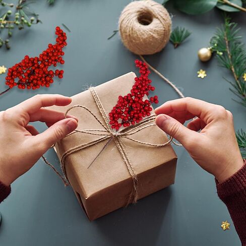 4 PCS Christmas Artificial Berries Stem Red Holly Berry Fake Flowers Plant Xmas Tree New Year Party Home Decor Ornament Gifts (20.5x7x3cm) in Saudi Arabia