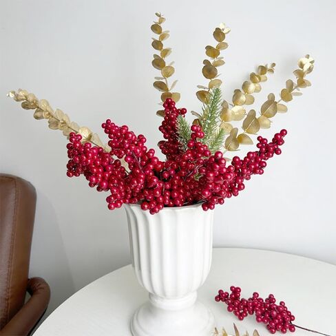 4 PCS Christmas Artificial Berries Stem Red Holly Berry Fake Flowers Plant Xmas Tree New Year Party Home Decor Ornament Gifts (20.5x7x3cm) in Saudi Arabia
