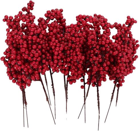 4 PCS Christmas Artificial Berries Stem Red Holly Berry Fake Flowers Plant Xmas Tree New Year Party Home Decor Ornament Gifts (20.5x7x3cm) in Saudi Arabia