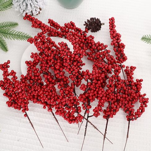 4 PCS Christmas Artificial Berries Stem Red Holly Berry Fake Flowers Plant Xmas Tree New Year Party Home Decor Ornament Gifts (20.5x7x3cm) in Saudi Arabia