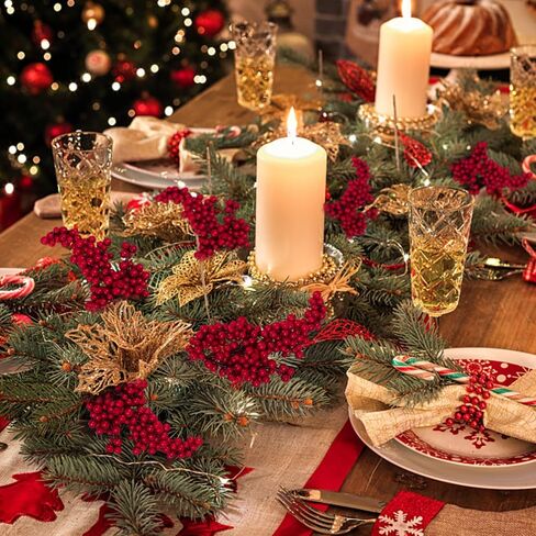 4 PCS Christmas Artificial Berries Stem Red Holly Berry Fake Flowers Plant Xmas Tree New Year Party Home Decor Ornament Gifts (20.5x7x3cm) in Saudi Arabia