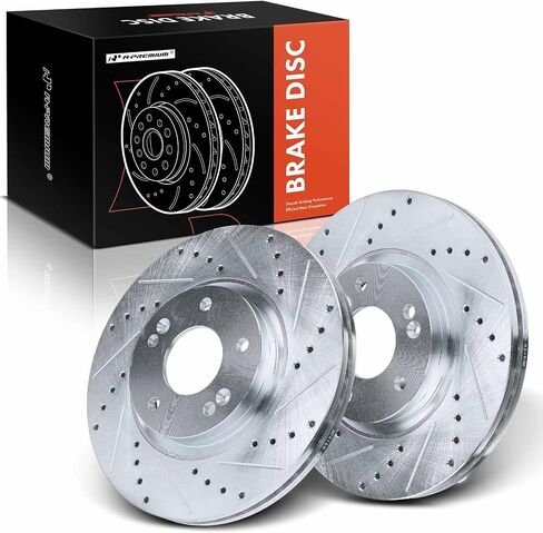 A-Premium 11.83 inch (300.3mm) Front Drilled and Slotted Disc Brake Rotors Compatible with Select Kia, Hyundai Models - Sorento 2011-2013, Santa Fe 2010-2012, 2-PC Set in Saudi Arabia
