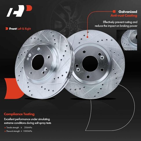 A-Premium 11.83 inch (300.3mm) Front Drilled and Slotted Disc Brake Rotors Compatible with Select Kia, Hyundai Models - Sorento 2011-2013, Santa Fe 2010-2012, 2-PC Set in Saudi Arabia