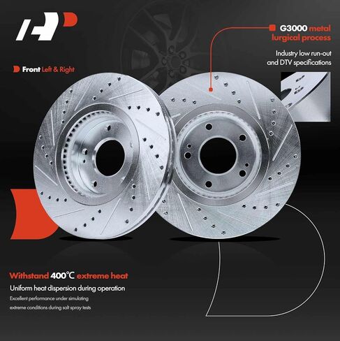 A-Premium 11.83 inch (300.3mm) Front Drilled and Slotted Disc Brake Rotors Compatible with Select Kia, Hyundai Models - Sorento 2011-2013, Santa Fe 2010-2012, 2-PC Set in Saudi Arabia