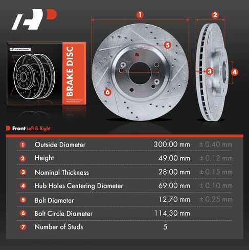 A-Premium 11.83 inch (300.3mm) Front Drilled and Slotted Disc Brake Rotors Compatible with Select Kia, Hyundai Models - Sorento 2011-2013, Santa Fe 2010-2012, 2-PC Set in Saudi Arabia