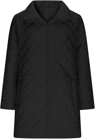 Quilted Jackets For Women Casual Lightweight Fall Jackets Zip up Winter Long Sleeve Stand Neck Warm Coat in Saudi Arabia