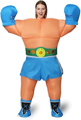 Inflatable Boxer Costume – Adult Halloween Blow-Up Suit with Oversized Gloves and Championship Belt in Kuwait