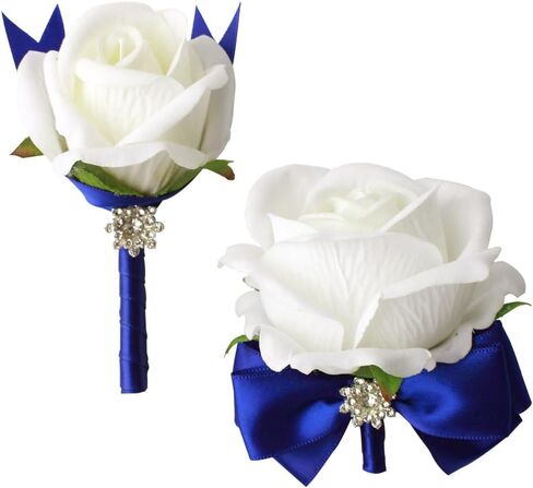 Wrist Corsage Rose Corsage and Boutonniere Set for Bride Groom Wedding Prom Party Hand Flower Decoration Set of 2 (Black & Blue) in Saudi Arabia