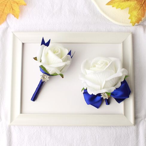 Wrist Corsage Rose Corsage and Boutonniere Set for Bride Groom Wedding Prom Party Hand Flower Decoration Set of 2 (Black & Blue) in Saudi Arabia