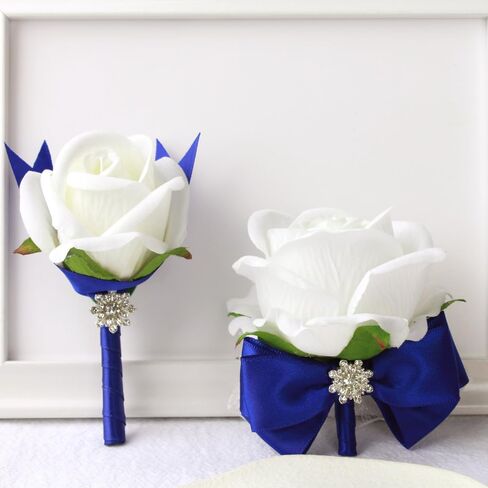 Wrist Corsage Rose Corsage and Boutonniere Set for Bride Groom Wedding Prom Party Hand Flower Decoration Set of 2 (Black & Blue) in Saudi Arabia