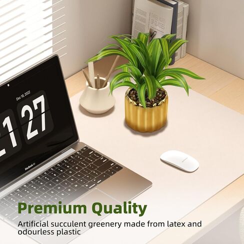 9" Artificial Dracaena Plant with Textured Leaves Golden Ceramic Pot Realistic Faux Greenery Fake Potted Plant Indoor Outdoor Home Decor for Living Room Office Garden Table Centerpiece in Kuwait