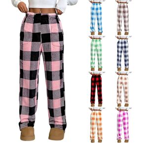 Womens Flannel Pajama Pants Soft Elastic Waist Christmas Plaid Pj Pants Lightweight Comfy Cute Sleepwear with Pockets in Kuwait