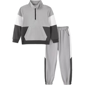 PATPAT Boys 2 Piece Outfits 5-12 Year 1/4 Zip up Sweatshirts with Kangaroo Pocket + Sweatpants with Pockets Clothing Sets in Saudi Arabia