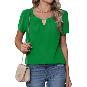 بلوزة نسائية صيفية كاجوال بأكمام قصيرة من CZYINXIAN، قميص علوي من الشيفون برقبة دائرية للعمل in Kuwait