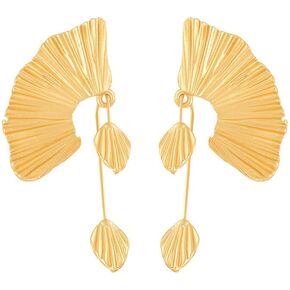 Bohemia Statement Leaf Stud Earrings for Women Retro Leaf Fan Shape Leaf Earrings Fashion Chunky Gold Plant Earring Bohemian Flower Earring Vacation Jewelry Gift in Saudi Arabia