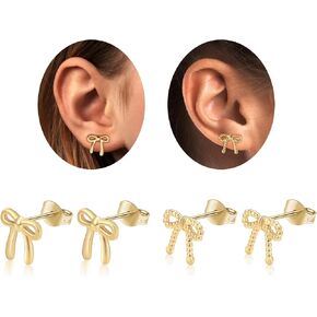 Surgical Steel Small Bow Earrings Set, Lightweight 14K Gold Plated Stud Earrings for Women Hypoallergenic Waterproof Non Tarnish in Saudi Arabia
