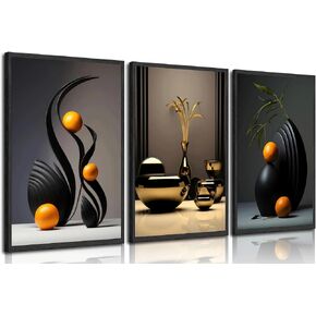 3Pcs Black Abstract Wall Art Modern Still Lifes Ceramic Wall Deco Pictures orange Black Shape Canvas Posters Prints for Living Room Bedroom Bathroom Home Decoration UnFramed in Saudi Arabia