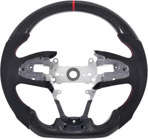 Carbon Fiber Steering Wheel for Honda Civic Gen 10th 2016-2021,Type R FK8 North American Spec, D-shaped Flat-bottom Perforated Leather Grip in Kuwait