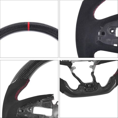 Carbon Fiber Steering Wheel for Honda Civic Gen 10th 2016-2021,Type R FK8 North American Spec, D-shaped Flat-bottom Perforated Leather Grip in Kuwait