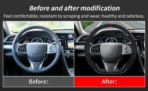 Carbon Fiber Steering Wheel for Honda Civic Gen 10th 2016-2021,Type R FK8 North American Spec, D-shaped Flat-bottom Perforated Leather Grip in Kuwait