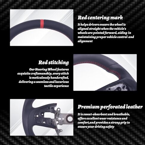 Carbon Fiber Steering Wheel for Honda Civic Gen 10th 2016-2021,Type R FK8 North American Spec, D-shaped Flat-bottom Perforated Leather Grip in Kuwait