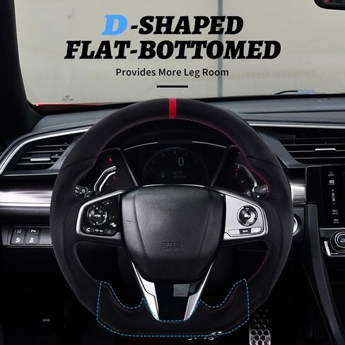 Carbon Fiber Steering Wheel for Honda Civic Gen 10th 2016-2021,Type R FK8 North American Spec, D-shaped Flat-bottom Perforated Leather Grip in Kuwait