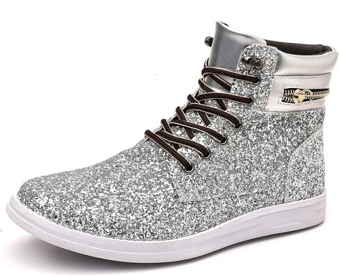 Trsorini Glitter Mens Shoes High Top Fashion Sparkly Sneakers Shiny Bling Sequin for Male in Kuwait