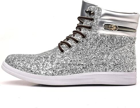 Trsorini Glitter Mens Shoes High Top Fashion Sparkly Sneakers Shiny Bling Sequin for Male in Kuwait