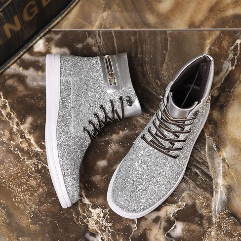 Trsorini Glitter Mens Shoes High Top Fashion Sparkly Sneakers Shiny Bling Sequin for Male in Kuwait