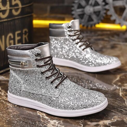 Trsorini Glitter Mens Shoes High Top Fashion Sparkly Sneakers Shiny Bling Sequin for Male in Kuwait