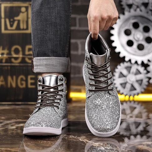 Trsorini Glitter Mens Shoes High Top Fashion Sparkly Sneakers Shiny Bling Sequin for Male in Kuwait