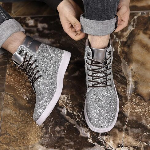 Trsorini Glitter Mens Shoes High Top Fashion Sparkly Sneakers Shiny Bling Sequin for Male in Kuwait
