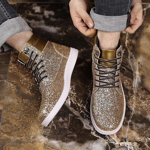 أحذية Trsorini Glitter الرجالية عالية الجودة أحذية رياضية لامعة لامعة ومزينة بالترتر للرجال in Kuwait