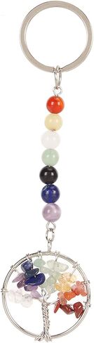 Healing Keychain Stone Beads Pendant Keychain 7 Chakra Tree Pendant Keychain Colorful Faux Crystal Healing Beads Keyring for Purse Handbag Backpack in Kuwait