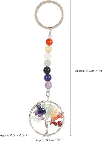 Healing Keychain Stone Beads Pendant Keychain 7 Chakra Tree Pendant Keychain Colorful Faux Crystal Healing Beads Keyring for Purse Handbag Backpack in Kuwait