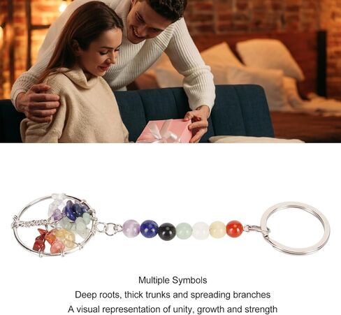Healing Keychain Stone Beads Pendant Keychain 7 Chakra Tree Pendant Keychain Colorful Faux Crystal Healing Beads Keyring for Purse Handbag Backpack in Kuwait