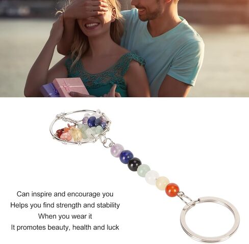 Healing Keychain Stone Beads Pendant Keychain 7 Chakra Tree Pendant Keychain Colorful Faux Crystal Healing Beads Keyring for Purse Handbag Backpack in Kuwait